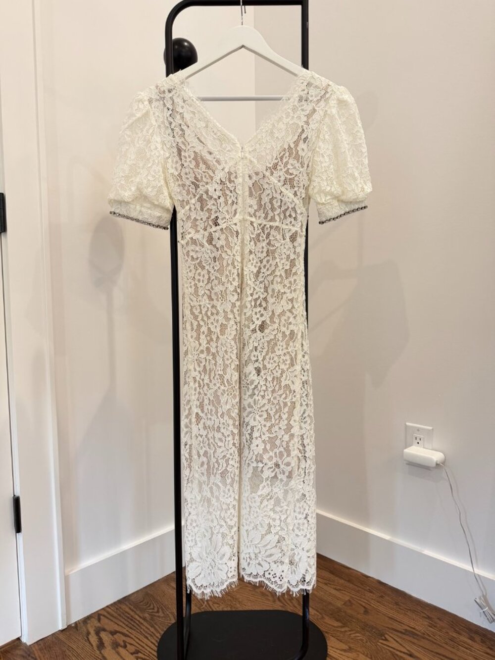 White Floral Lace Midi Dress Self Portrait Style Inspired XS